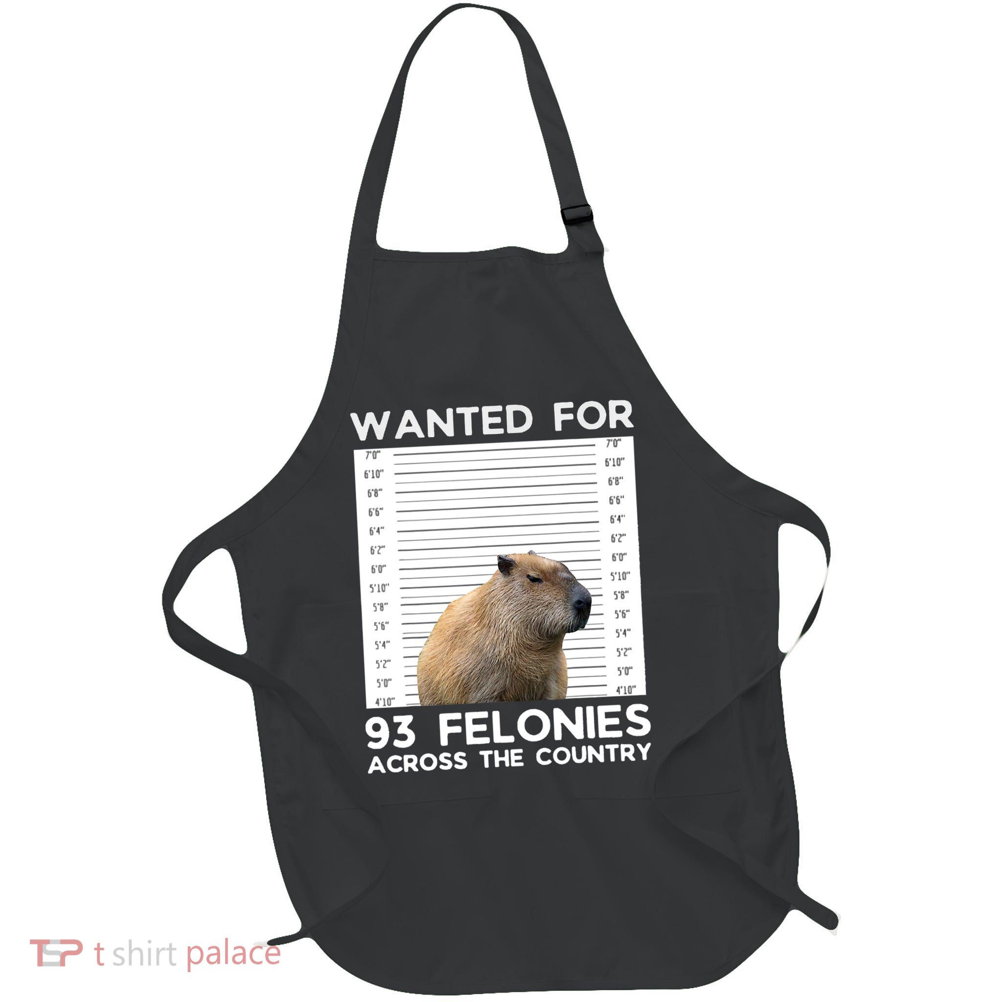 Capybara Mugshot Wanted For 93 Felonies Across The Country Full-Length Apron With Pockets