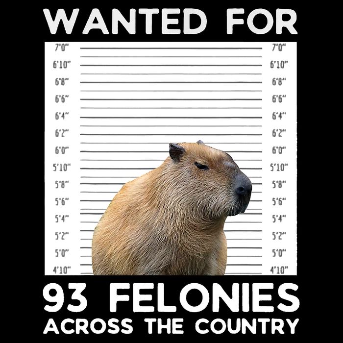Capybara Mugshot Wanted For 93 Felonies Across The Country 7-Panel Snapback Hat