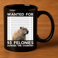Capybara Mugshot Wanted For 93 Felonies Across The Country 11oz C Handle Ceramic Mug