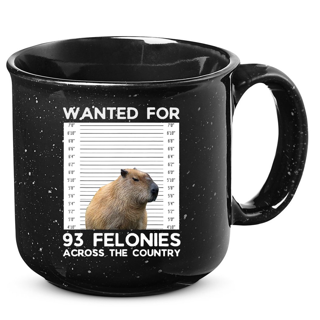 Capybara Mugshot Wanted For 93 Felonies Across The Country 15oz Campfire Ceramic Mug