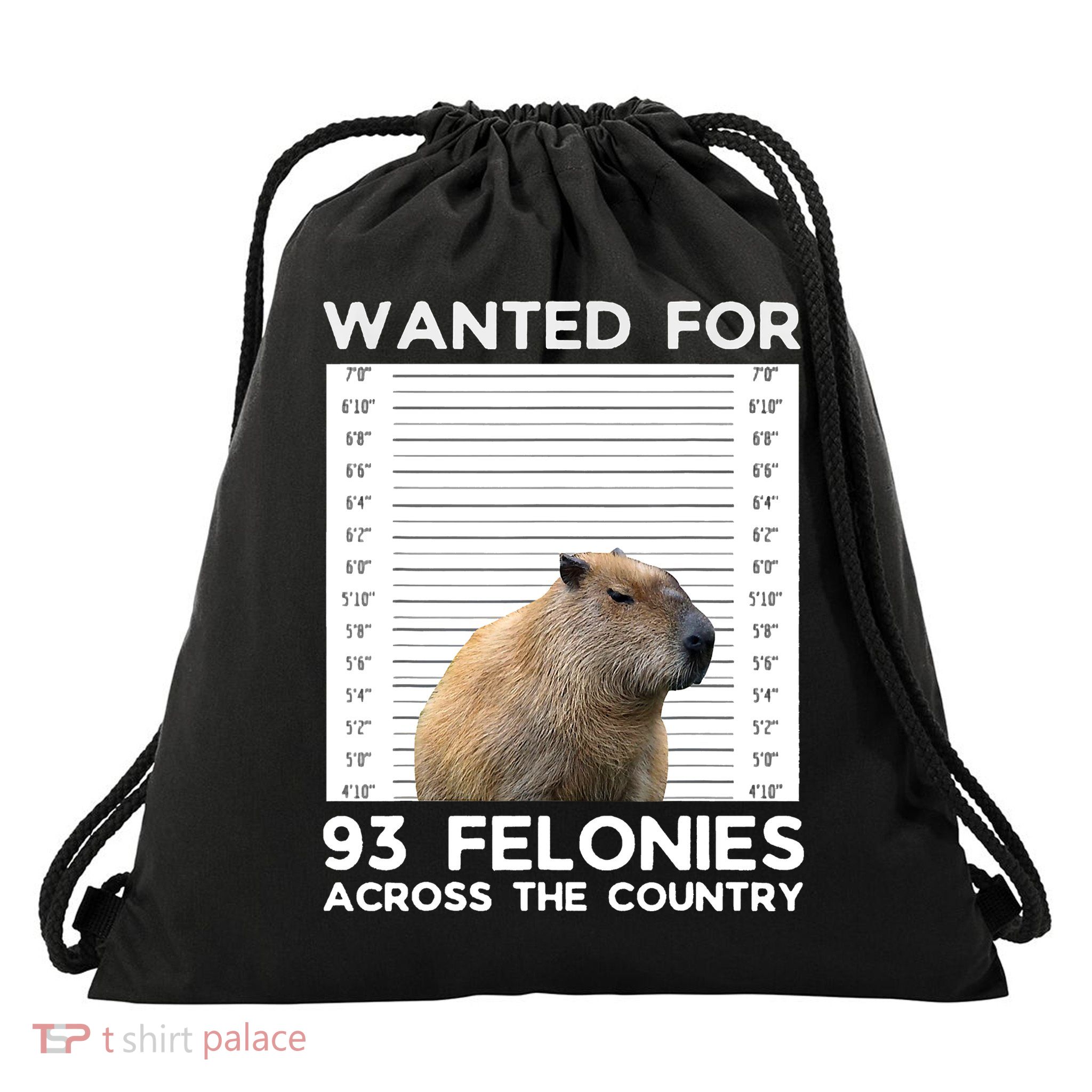 Capybara Mugshot Wanted For 93 Felonies Across The Country Drawstring Bag