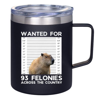 Capybara Mugshot Wanted For 93 Felonies Across The Country 12oz Stainless Steel Coffee Mug