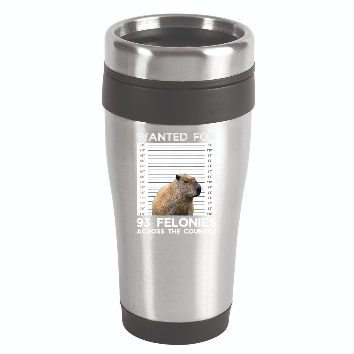 Capybara Mugshot Wanted For 93 Felonies Across The Country 16oz Travel Tumbler