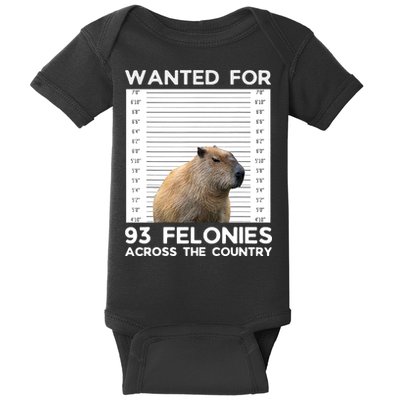Capybara Mugshot Wanted For 93 Felonies Across The Country Baby Bodysuit