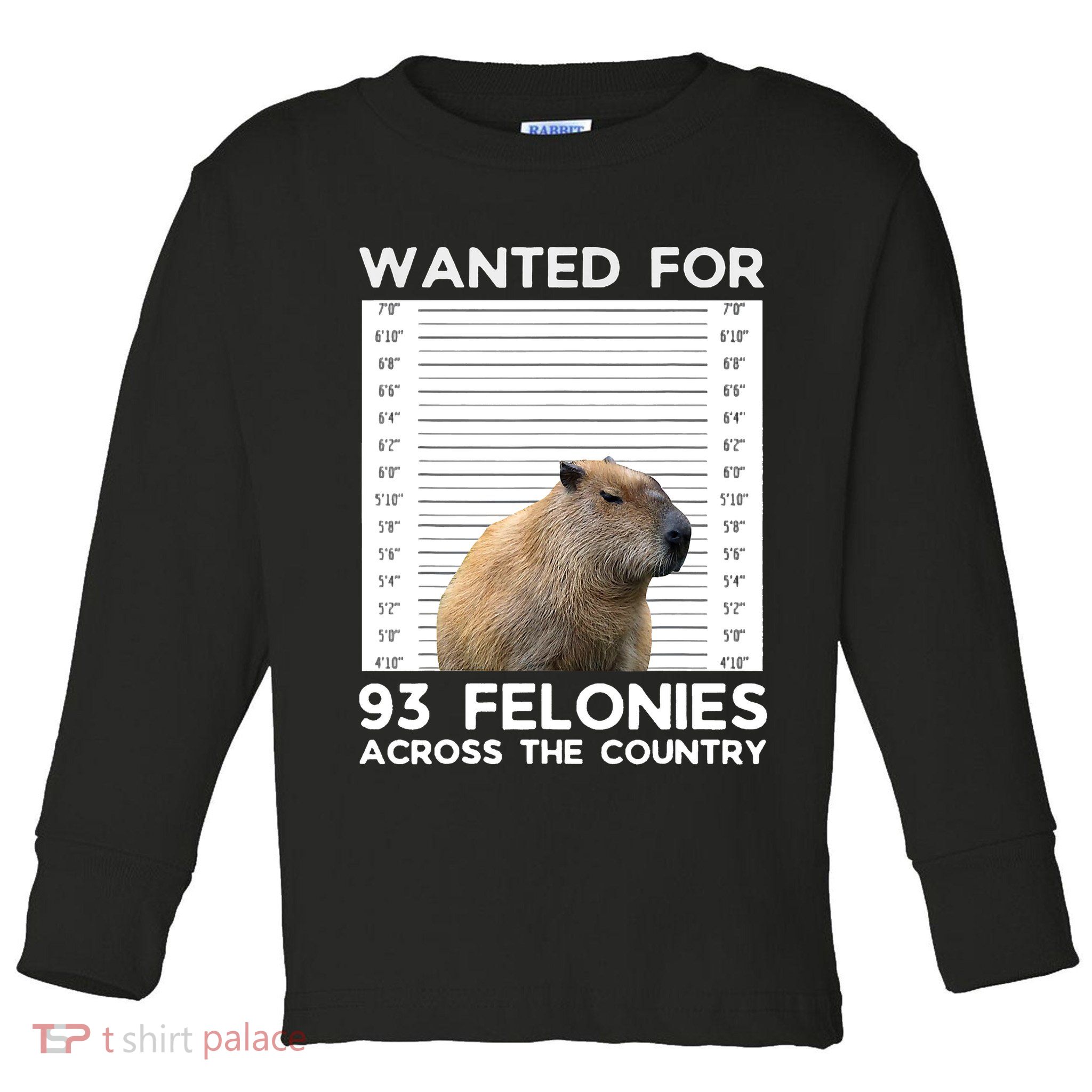 Capybara Mugshot Wanted For 93 Felonies Across The Country Toddler Long Sleeve Shirt