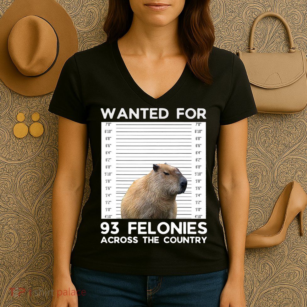 Capybara Mugshot Wanted For 93 Felonies Across The Country Women's V-Neck T-Shirt