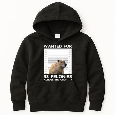Capybara Mugshot Wanted For 93 Felonies Across The Country Kids Hoodie