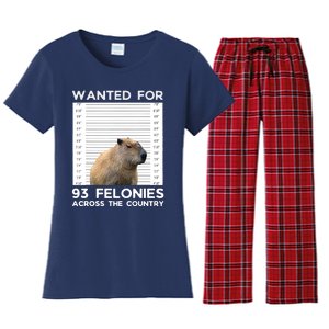 Capybara Mugshot Wanted For 93 Felonies Across The Country Women's Flannel Pajama Set