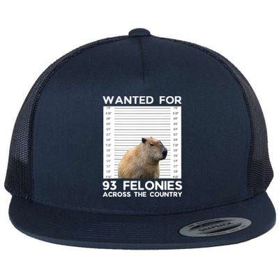 Capybara Mugshot Wanted For 93 Felonies Across The Country Flat Bill Trucker Hat