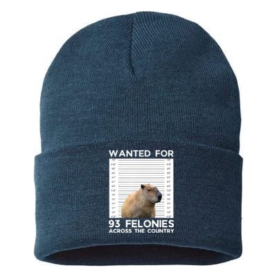 Capybara Mugshot Wanted For 93 Felonies Across The Country Sustainable Knit Beanie