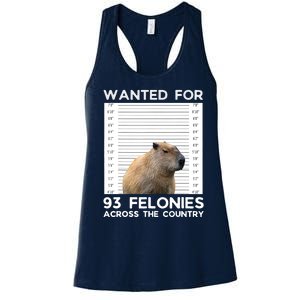 Capybara Mugshot Wanted For 93 Felonies Across The Country Women's Racerback Tank