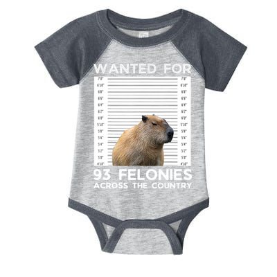 Capybara Mugshot Wanted For 93 Felonies Across The Country Infant Baby Jersey Bodysuit