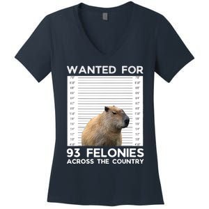 Capybara Mugshot Wanted For 93 Felonies Across The Country Women's V-Neck T-Shirt