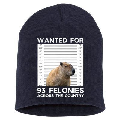 Capybara Mugshot Wanted For 93 Felonies Across The Country Short Acrylic Beanie