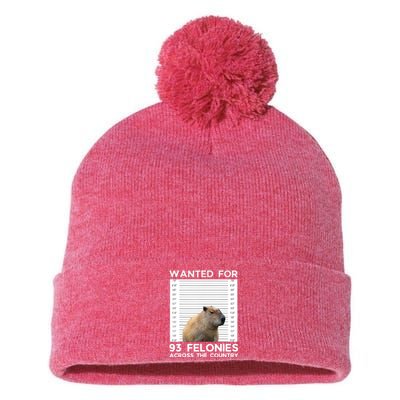 Capybara Mugshot Wanted For 93 Felonies Across The Country Pom Pom 12in Knit Beanie