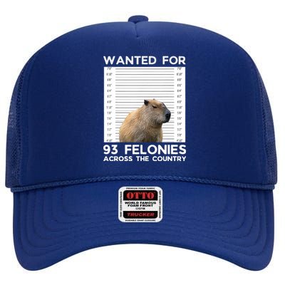 Capybara Mugshot Wanted For 93 Felonies Across The Country High Crown Mesh Back Trucker Hat