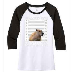 Capybara Mugshot Wanted For 93 Felonies Across The Country Women's Tri-Blend 3/4-Sleeve Raglan Shirt