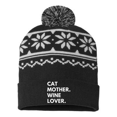 Cat Mother Wine Lover Funny Cat Owner USA-Made Snowflake Beanie