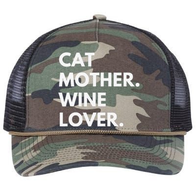 Cat Mother Wine Lover Funny Cat Owner Retro Rope Trucker Hat Cap