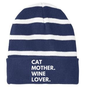 Cat Mother Wine Lover Funny Cat Owner Striped Beanie with Solid Band