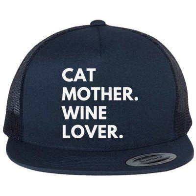 Cat Mother Wine Lover Funny Cat Owner Flat Bill Trucker Hat