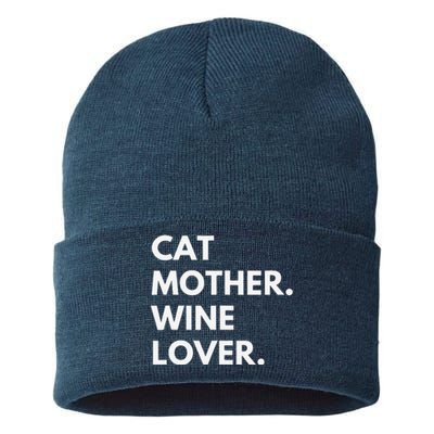 Cat Mother Wine Lover Funny Cat Owner Sustainable Knit Beanie