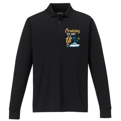 Cruising My Way Into 18th Birthday Cruise 18 Years Old Performance Long Sleeve Polo