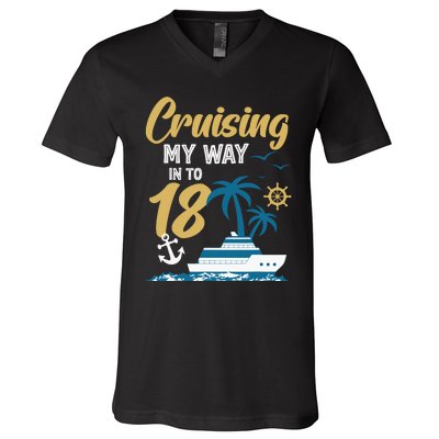 Cruising My Way Into 18th Birthday Cruise 18 Years Old V-Neck T-Shirt