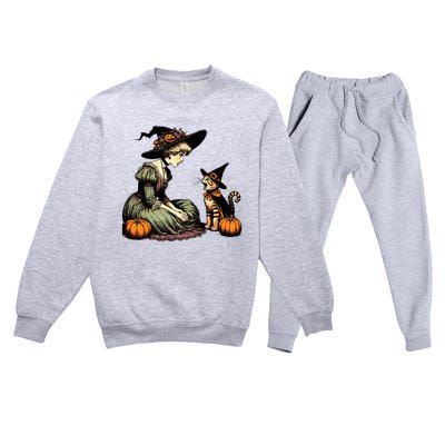 Cat Mom Witch Pumpkin Cat Halloween Women Halloween Premium Crewneck Sweatsuit Set