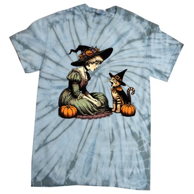 Cat Mom Witch Pumpkin Cat Halloween Women Halloween Tie-Dye T-Shirt