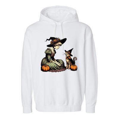 Cat Mom Witch Pumpkin Cat Halloween Women Halloween Garment-Dyed Fleece Hoodie