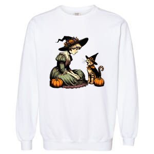 Cat Mom Witch Pumpkin Cat Halloween Women Halloween Garment-Dyed Sweatshirt