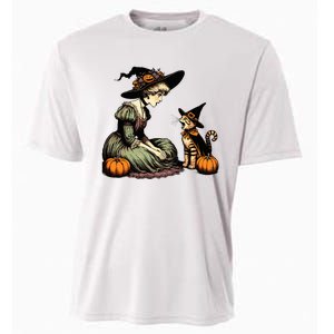 Cat Mom Witch Pumpkin Cat Halloween Women Halloween Cooling Performance Crew T-Shirt