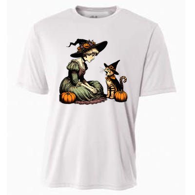 Cat Mom Witch Pumpkin Cat Halloween Women Halloween Cooling Performance Crew T-Shirt