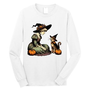 Cat Mom Witch Pumpkin Cat Halloween Women Halloween Long Sleeve Shirt