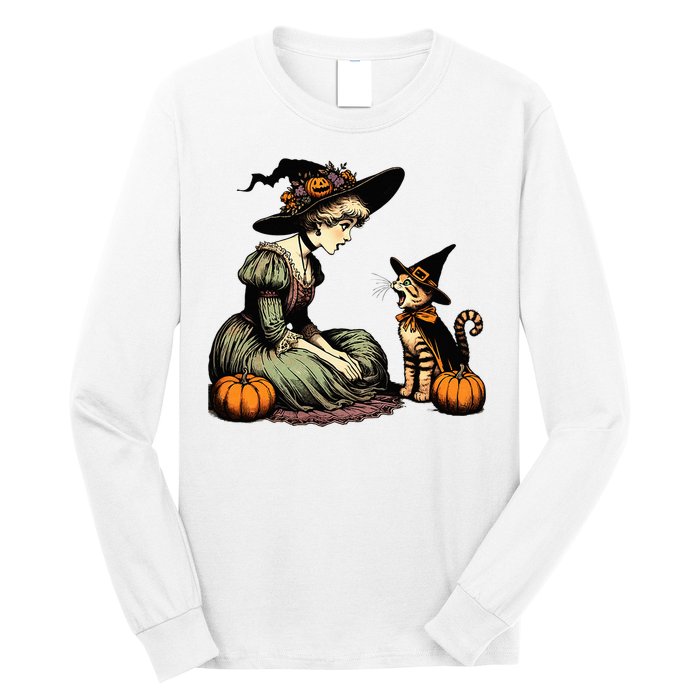 Cat Mom Witch Pumpkin Cat Halloween Women Halloween Long Sleeve Shirt