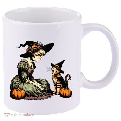Cat Mom Witch Pumpkin Cat Halloween Women Halloween 11oz C Handle Ceramic Mug