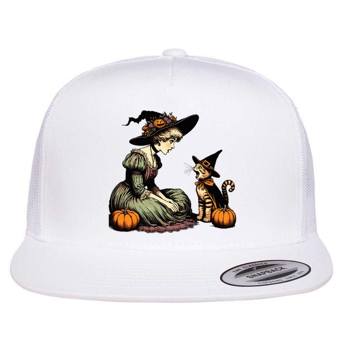 Cat Mom Witch Pumpkin Cat Halloween Women Halloween Flat Bill Trucker Hat