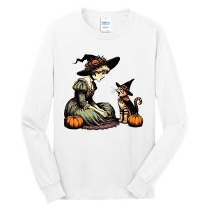 Cat Mom Witch Pumpkin Cat Halloween Women Halloween Tall Long Sleeve T-Shirt