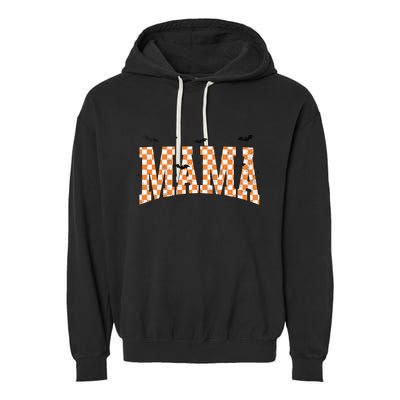 Checkerboard Mama With Spider Halloween Mama Spooky Vibes Gift Garment-Dyed Fleece Hoodie
