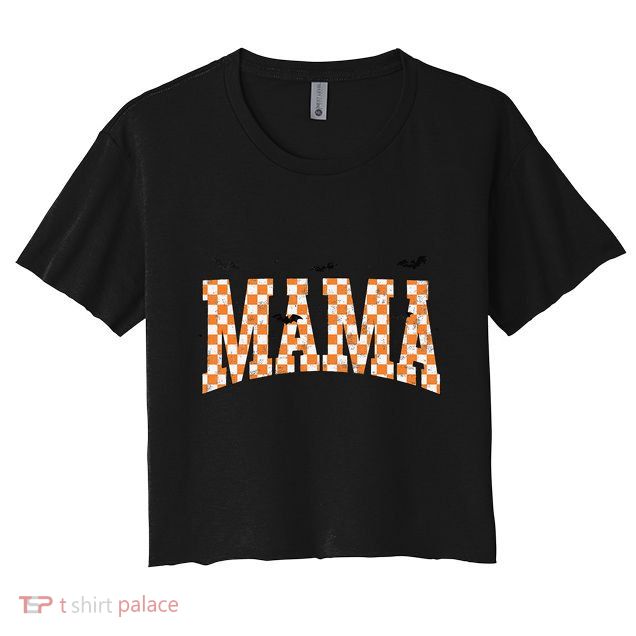 Checkerboard Mama With Spider Halloween Mama Spooky Vibes Gift Crop Top