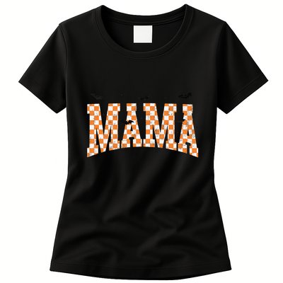 Checkerboard Mama With Spider Halloween Mama Spooky Vibes Gift Womens T-Shirt