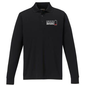 Charge Me With Snacks Funny Snack Lover Performance Long Sleeve Polo