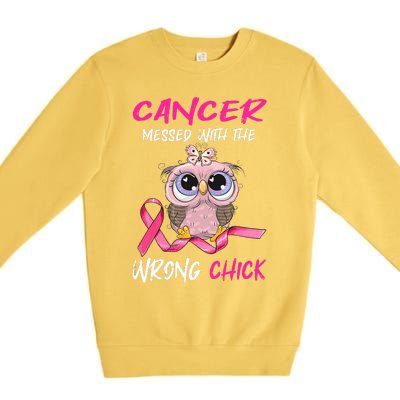 Cancer Messed With The Wrong Chick Cute Breast Cancer Gifts Premium Crewneck Sweatshirt