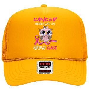 Cancer Messed With The Wrong Chick Cute Breast Cancer Gifts High Crown Mesh Back Trucker Hat