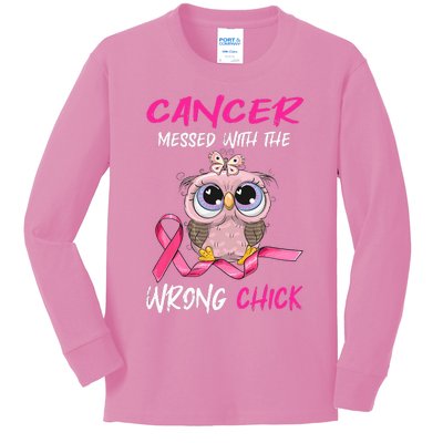 Cancer Messed With The Wrong Chick Cute Breast Cancer Gifts Kids Long Sleeve Shirt