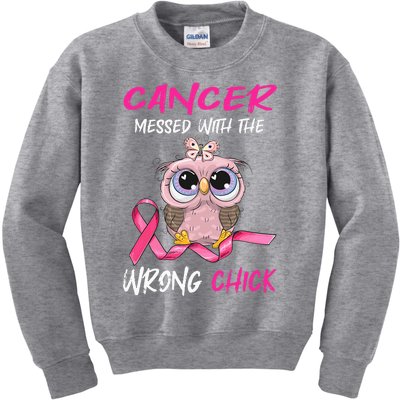 Cancer Messed With The Wrong Chick Cute Breast Cancer Gifts Kids Sweatshirt