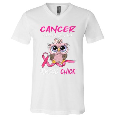 Cancer Messed With The Wrong Chick Cute Breast Cancer Gifts V-Neck T-Shirt