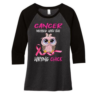 Cancer Messed With The Wrong Chick Cute Breast Cancer Gifts Women's Tri-Blend 3/4-Sleeve Raglan Shirt