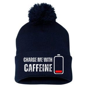 Charge Me With Caffeine Funny Coffee Lover Pom Pom 12in Knit Beanie